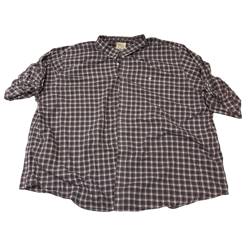 True Nation Mens 6XL Plaid Button‎ Down Shirt Short Sleeve Cotton Burgundy Navy